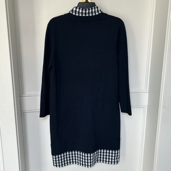 DRAPER JAMES Wool and Cotton Combo Sweaterdress in Navy Blue White Checkered - Picture 7 of 10